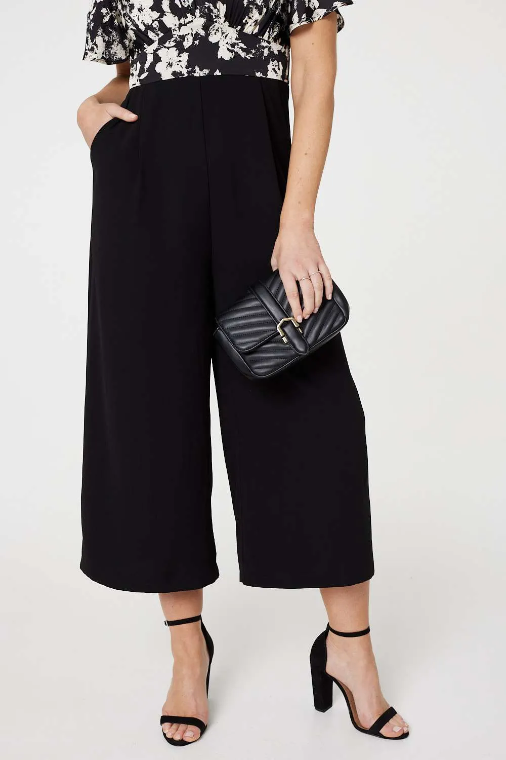 Floral Block Print Wide Leg Jumpsuit